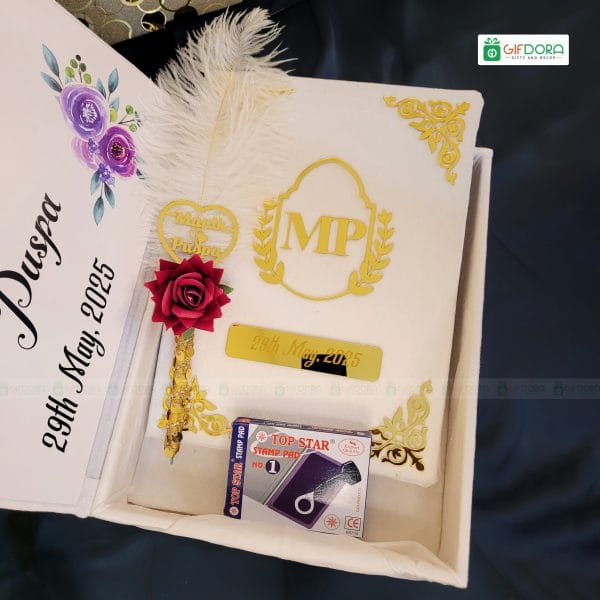 White Velvet - Nikah Book Combo Package 03 - Nikah Book, Pen, Box & Ink Pad - Image 2