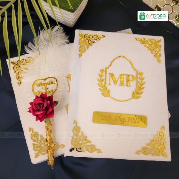 White Velvet - Nikah Book Combo Package 03 - Nikah Book, Pen, Box & Ink Pad - Image 3